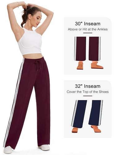 Tapata Women's 28" Inseam Petite Track Pants Loose Straight Leg Jogging Sweatpants Warm-Up Sports Athletic Running, Burgundy, S — view 8