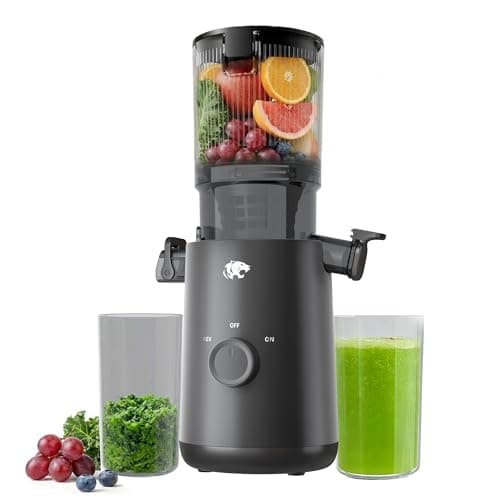 Juicer Machines, Cold Press Juicer with 5.3" Extra Large Feed Chute & Powerful AC Motor, Fits Whole Fruits & Vegetables, High Juice Yield, BPA-Free, Includes Extra Replacement Juicer Strainer