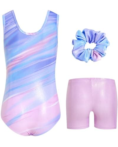 JiAmy Gymnastics Leotard for Girls, Sleeveless Gymnastics Outfit with Shorts Set, Sparkly Dance Outfits Athletic Bodysuit Outfit for Kids 3-4 Years