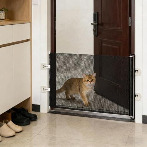 Retractable Dog Gate - No-Drill Door Fence for Indoor Outdoor, Extendable Barrier for Apartments Stairs Hallways Kitchens Balconies, Adjustable Puppy Gate for Doorways (Height: 15.7 inches) — view 3