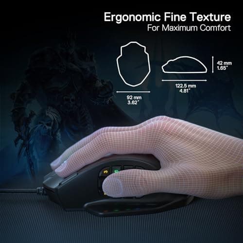Redragon M908 Impact RGB Gaming Mouse, 12,400 DPI Wired Laser MMO Mouse with High Precision Actuation, 12 Macro Side Buttons and 16.8 Million Customized Breathing Backlight for PC/Laptop — view 4