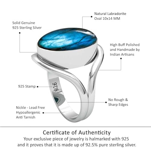 JEWELOPORIUM Gray Labradorite Natural 925 Silver Ring for Women Stone Cocktail Silver Ring Size 8 Easter Gift Victorian Jewelry — view 3
