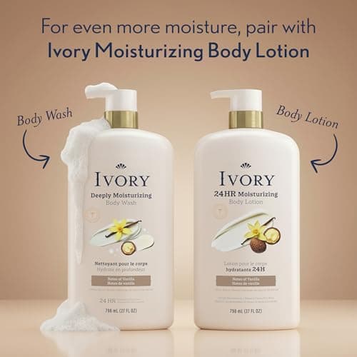Ivory Body Wash, Deeply Moisturizing, 24hr Nourishing Hydration, Soothes Itchy Dry Skin, Made with Shea Butter Blend, Free of Dyes Heavy Perfumes Parabens & Phthalates, Vanilla Scent, 27 oz — view 9