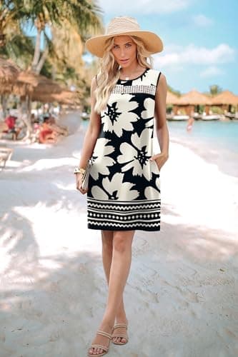 WIHOLL Summer Dresses for Women 2026 Vacation Outfits Fashion Clothing Beach Dress Spring Sundresses Resort Wear Easter Dresses Graduation Dress with Pocket Black Floral L — view 2