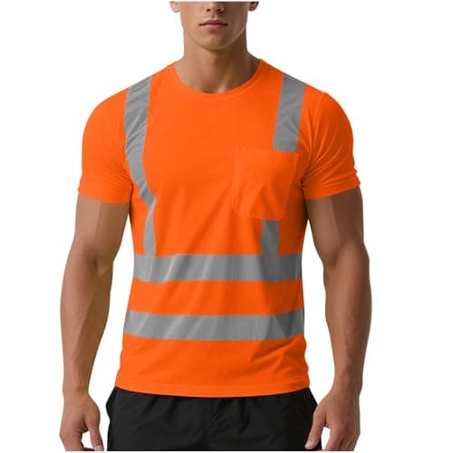 High Visibility Shirts for Men Women Short Sleeve Safety T-Shirts Class 3 Hi Vis Reflective Construction Work Shirt