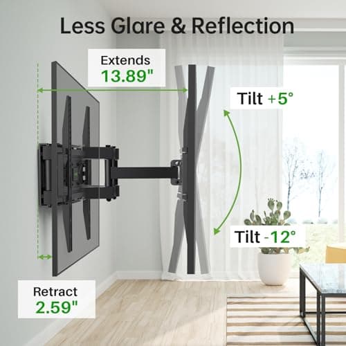 USX MOUNT Full Motion TV Wall Mount for Most 32-70 inch TVs up to 99 lbs, Wall Mount Bracket with Dual Articulating Arms, Swivel, Tilt, Max VESA 400x400mm, TV Mount Fits 12”/16” Wood Studs — view 4