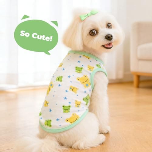 PETCARE Cartoon Dog Shirts for Small Dogs Cute Dog Clothes Green Frog Tshirt Soft Cotton Puppy Pajamas Breathable Sleeveless Pet Tank Top Spring Summer Dogs Clothes for Chihuahua Yorkie Shih Tzu — view 2