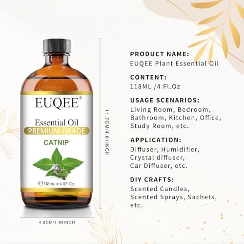 EUQEE Catnip Essential Oil 118ml Catnip Oil Premium Grade Essential Oils for Hair, Skin, Face, Diffuser, DIY Soap Candle Making with Glass Dropper - 4 Fl Oz — view 3