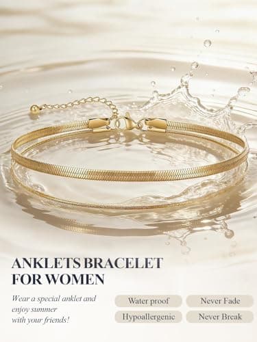 U7 Gold Snake Chain Ankle Bracelets for Women Hypoallergenic, Layered Anklet for Women Waterproof Gold Anklets — view 4
