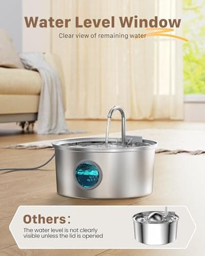Cat Water Fountain Stainless Steel with 6 Filters + 3 Sponge Filters: 108oz/3.2L FOFNON Cat Fountain — view 5