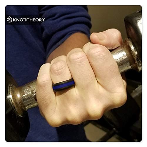 Knot Theory Blue Striped Silicone Ring for Men Women - Thin Blue Line Police 8mm Wedding Band Size 11 — view 2