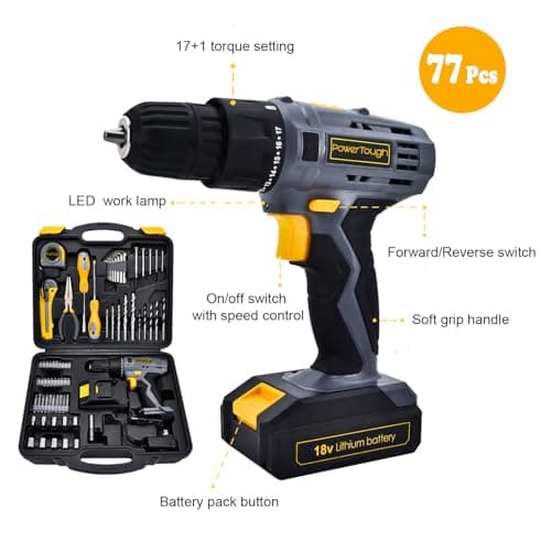 Uniteco 77pcs Power Tool Set with 18/20V Cordless Drill Electric Screwdriver Tool Kit Home Repair Set Gift Box Office House Repair Charger and Storage Case Included