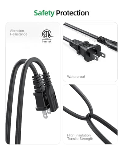 Superer AC Power Cord Cable Fit for Sony PS5 PS4 PS3 Slim PlayStation 5 4 3, Xbox Series X/S, Xbox One X/S, TV, Printer, Speaker, Universal IEC C7 Figure 8 2 Prong Replacement Cables, ETL Listed — view 4