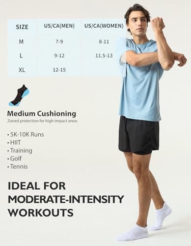 CLOSEMATE Ankle Athletic Running Socks for Men Terry Cushioned Moisture-Wicking Anti-Blister Comfort Socks 6 Pairs(6White,L) — view 5