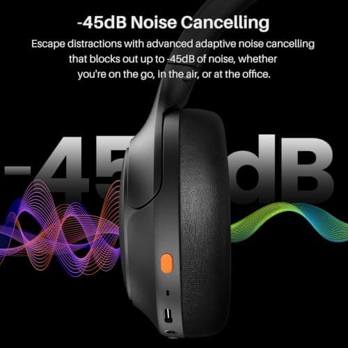 TOZO HT3 Hybrid Noise Cancelling Headphones, 90H Battery Life Wireless Over Ear Bluetooth 6.0 Foldable Headset, AI Voice Assistant with 5 Mics, Connect 2 Devices and Hi-Res Sound, 32 EQ Audio Presets — view 3