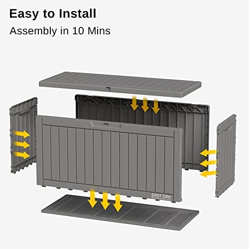 EAST OAK Outdoor Storage Box, 60 Gallon Deck Box Indoor and Outdoor Use, Waterproof Resin Storage Bin for Patio Cushions, Gardening Tools, Lockable, UV Resistant, Grey — view 4