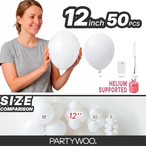 PartyWoo White Balloons 50 pcs 12 Inch Latex Helium White Cream Balloons for Wedding Baby Shower Birthday Bridal Shower Graduation Engagement Princess Anniversary Party Decorations White-Y13 — view 5