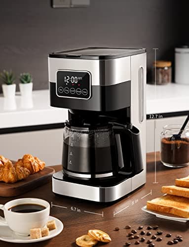 SHARDOR 10-Cup Programmable Coffee Maker, Regular & Strong Brew Drip Coffee Machine for Home and Office, Auto Shut Off, Permanent Filter, Silver — view 7