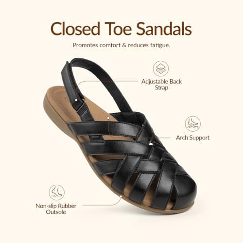 Rihero Women's Closed Toe Fisherman Flat Sandals Black Size 8.5 — view 4