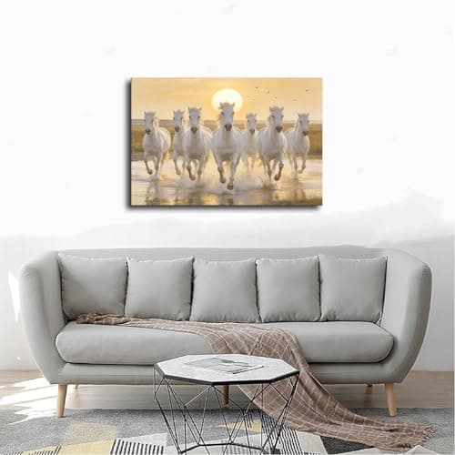 Seven Horses Running with Sunrise Art Wall Painting, 7 White Horse.4 Canvas Poster Wall Art Print - Bedroom Office Bathroom Living Room Decor Unframe-style12x18inch(30x45cm) — view 3