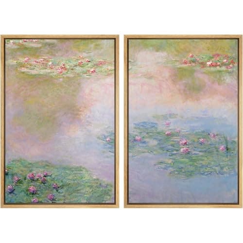 SIGNWIN Framed Canvas Print Wall Art Set Impressionist Water Lily Illustration Modern Art Minimalism Decorative for Living Room, Bedroom, Office - 24"x36"x2 Natural