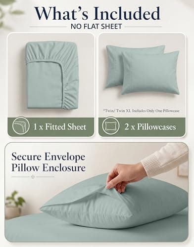 LANE LINEN Twin XL Fitted Sheet - 100% Organic Cotton 2 Pc Set (1 Fitted Sheet, 1 Pillowcase), Percale Weave, Lightweight, Soft, Breathable, Fits Mattress Upto 15" Deep - French Blue (No Flat Sheet) — view 3