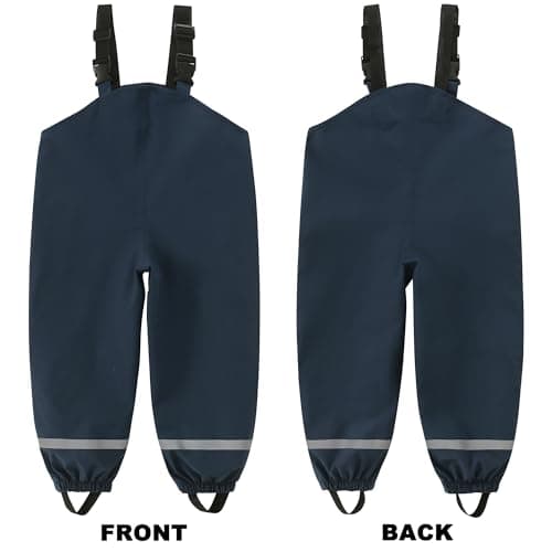 Fewlby Kids Rain Bib Pants, Toddlers Waterproof Suspender Dirty Proof Rain Wear for Boys and Girls Navy — view 4