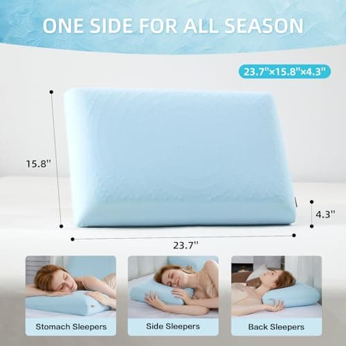 SAPHREAS Cooling Gel Memory Foam Pillow for Sleeping, Standard Size 4In Cool Bed Pillow for Side, Back and Stomach Sleepers, Removable & Machine Washable, Blue — view 2