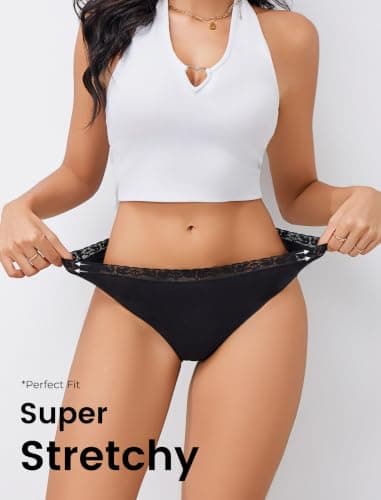 READY TO LOVE Cotton Underwear Womens Sexy Panties Lace Waistband Full Coverage Briefs Ladies Bikini Hipster 6 Pack — view 3