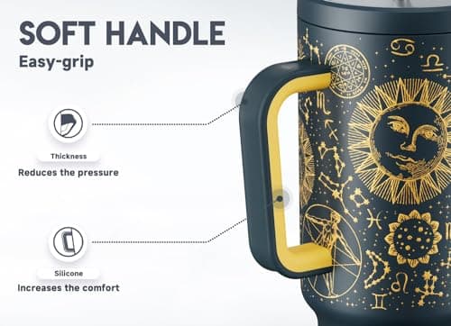 Meoky Tumbler with Straw and Lid for Car: Insulated 40oz Tumbler with Handle - 100% Leakproof Stainless Steel Water Bottle with Straw for Travel Road Trips - Commuters Drivers Workers, Tarot — view 3