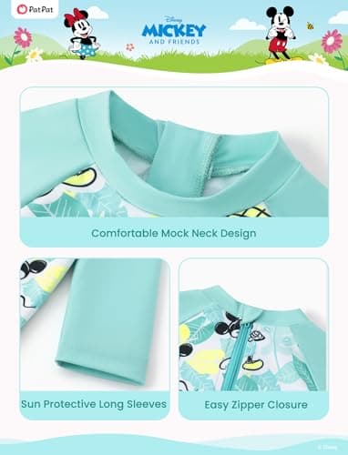 Disney Mickey Mouse Baby Boys Swimsuit Toddler Bathing Suit UPF 50+ Zipper Long Sleeves Summer Swimming Mint Green 12-18M — view 4
