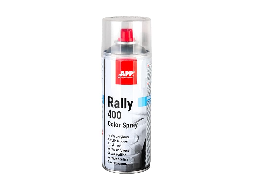 APP Rally 400 Color Spray - Barniz spray transparente brillante para coche, madera, metal | Incoloro brillante para todo tipo de superficies, alta cobertura | 400 ml