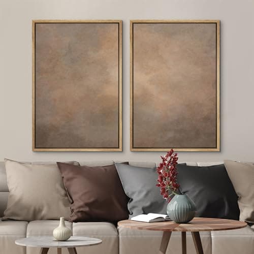 MUDECOR Framed Canvas Print Wall Art Set Rustic Neutral Minimalist Earth Tone Illustrations Modern Art Decorative Bohemian Calm/Zen for Living Room, Bedroom, Office - 24"x36"x2 Natural — view 2