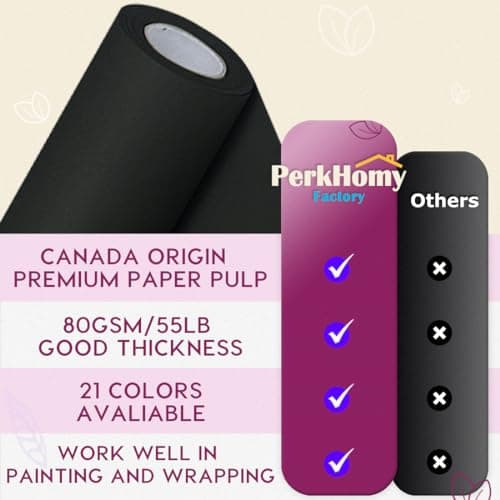 PerkHomy 24" x 2,400" (200') Black Kraft Paper Roll for Craft Bulletin Board Paper Art Table Covering Crafting Gift Wrapping Bouquet Packing Parcel 80GSM 55LB (Black, 24" x 200') — view 2