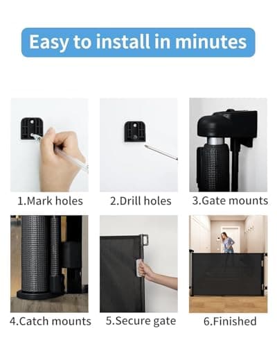Retractable Baby Gate,Mesh Baby Gate or Mesh Dog Gate,33.6" Tall,Extends up to 55" Wide,Child Safety Gate for Doorways, Stairs, Hallways, Indoor/Outdoor (Black 33.6"x55") — view 5