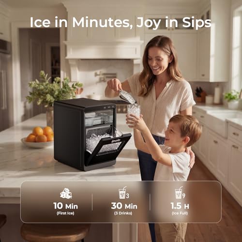 ipolo Nugget Ice Maker Countertop: 44lb/Day, Self-Cleaning, Black Stainless Steel, Portable, Soft Chewable Pebble Ice Machine for Home Kitchen, RV & Office — view 2