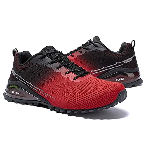 Kricely Men's Trail Running Shoes Fashion Hiking Sneakers for Men Tennis Cross Training Shoe Red Black Non-Slip Walking Footwear Size 10.5 Wide — view 2