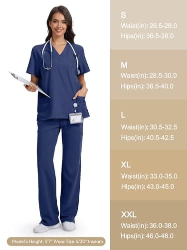 Tapata Wide Leg Scrub Pants for Women - 28/30/32/34 Inseam High Rise Straight Leg Yoga Scrub Uniform Pants with 7 Pockets, 32", X-Large, Navy Blue — view 6
