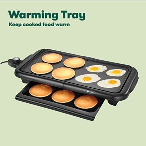 bella Electric Griddle with Warming Tray - Smokeless Indoor Grill, Nonstick Surface, Adjustable Temperature & Cool-touch Handles, 10" x 18", Copper/Black, PFOA & PTFE Free — view 2