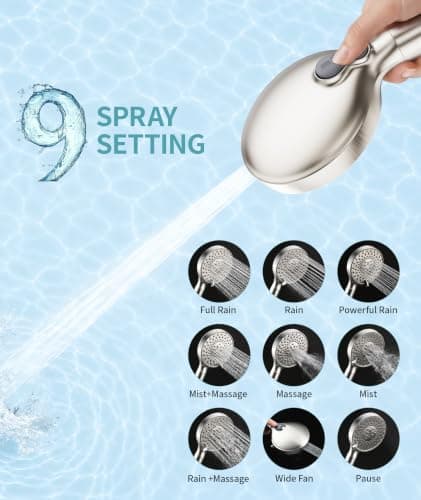 SR SUN RISE Filtered Shower Head with Handheld, High Pressure 9 Spray Mode Brushed Nickel Showerhead with Filters, Detachable Shower Head,Water Softener Filters Beads for Hard Water - Remove Chlorine — view 2