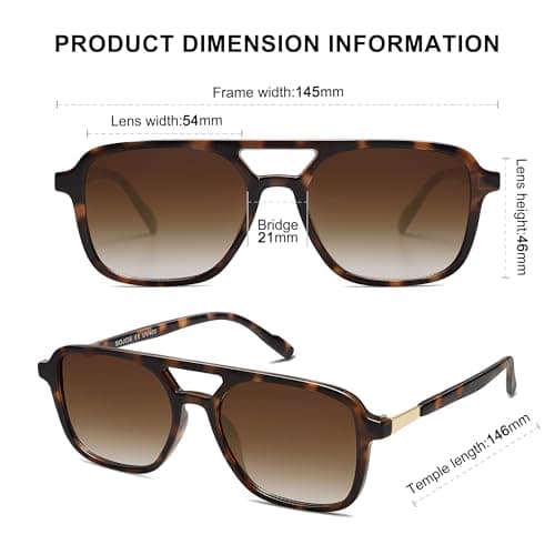 SOJOS Retro Aviator Sunglasses for Women Men,Trendy Rectangle Womens Mens Shades Sun Glasses SJ2202 Tortoise Frame Brown Grading Lens — view 4