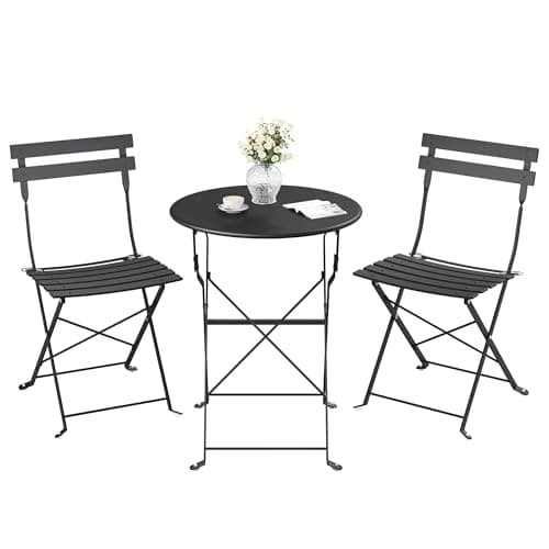 SONGMICS 3-Piece Outdoor Bistro Set, Folding Patio Furniture Set with Table and 2 Chairs, Weather-Resistant Steel Balcony Furniture, for Balcony, Patio, Garden, Ink Black UGGF036BZ01