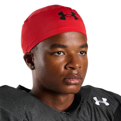 Under Armour Unisex Football Skull & Wave Cap, Cooling Helmet & Hair Cap with 4-Way Stretch & Elastic Fabric, OSFA, Red/Black — view 2