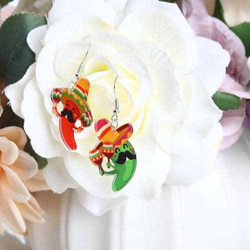 Cute Mexican Earrings Chili Acrylic Jewelry Gift, Cinco De Mayo Earrings for Women — view 2