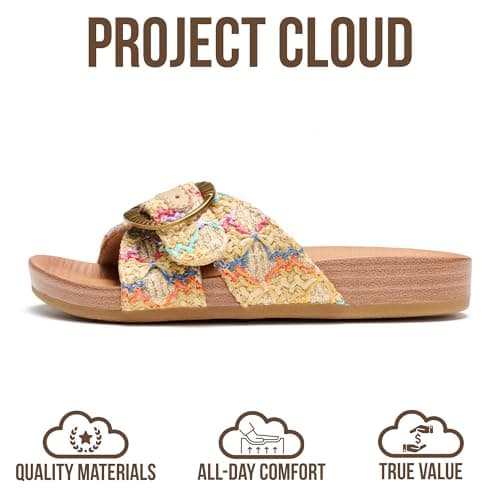 Project Cloud Girls Sandals - Adjustable Buckle Girls Slides with Plush and Soft Insole Kids Sandals - Non-Slip and Lightweight Slides for Kids (Beaming Kids) (GOLDMULTI, 2) — view 2