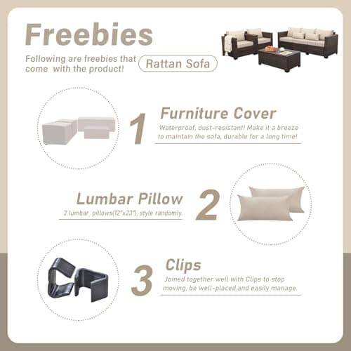 Oasishine Outdoor Patio Furniture Set 4 Pieces Wicker Outdoor Furniture Chairs and Sofa Patio Storage Table Non-Slip Cushions and Waterproof Covers, Khaki — view 4