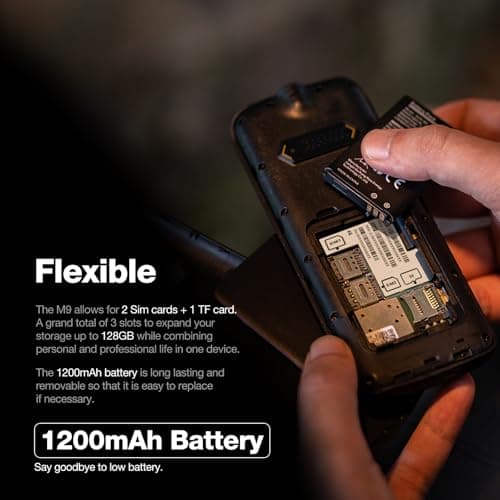 AGM M9 Rugged Feature Phone, 4G Basic Cell Phone, Simple Mobile Phones, IP68 & IP69K Waterproof, Drop-Proof, Large Buttons, Large Fonts, Speed Dial, 3 Card Slots, FM Radio, Flashlight, 1200mAh Battery — view 5