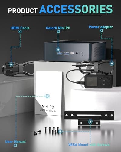 Getorli Mini PC, AMD 3550H(Max 3.7GHz), Mini Computers 16GB DDR4 RAM 512GB SSD, Mini Desktop Computer 4K 60Hz Displays/Dual HDMI/Type-C&USB3.2 Ports/LAN RJ45/WiFi 5/BT5.0 for Home/Office/Business — view 8