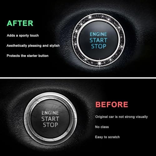 CCHRN Car Bling Engine Start Ring Decals, Crystal Rhinestone Push Start Button Decorative Ring, Universal Sparkling Key Ignition Knob Cover for Women Girls, Car Accessories (Black) — view 2