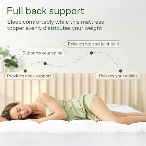Niagara Sleep Solution Ultra Soft Full Size Mattress Topper - Rayon Derived from Bamboo Pillow Top Mattress Pad for Back Pain Relief - Naturally Cooling for Hot Sleepers, Green — view 3
